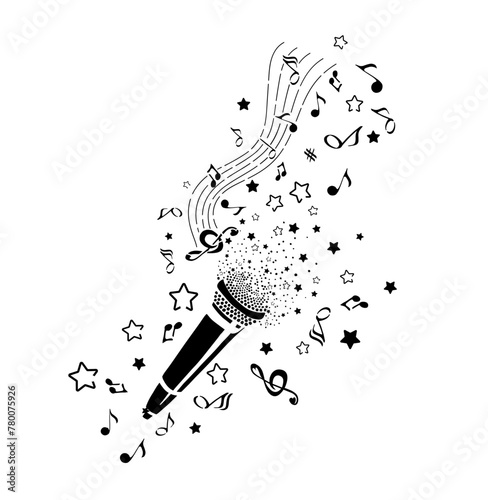Microphone graphic abstract object. T-shirt printing. hand drawing. Not AI. Vector illustration