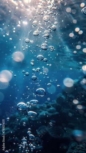 Floating Water Bubbles Over Blue Ocean