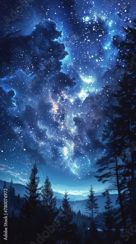 Star-Filled Night Sky With Clouds