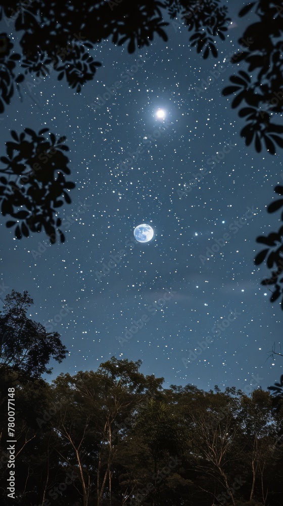 Naklejka premium Night Sky With Stars and Trees