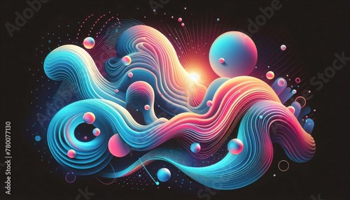 Glowing retro waves Abstract blue and purple liquid futuristic banner background