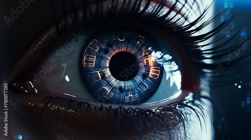 close-up of an eye, perfect for themes of vision, perception, and technology.