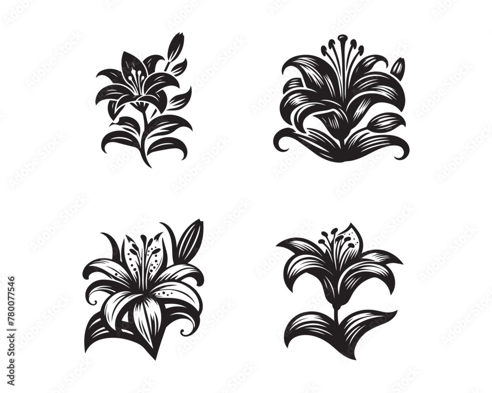 lily flowers silhouette vector icon graphic logo design
