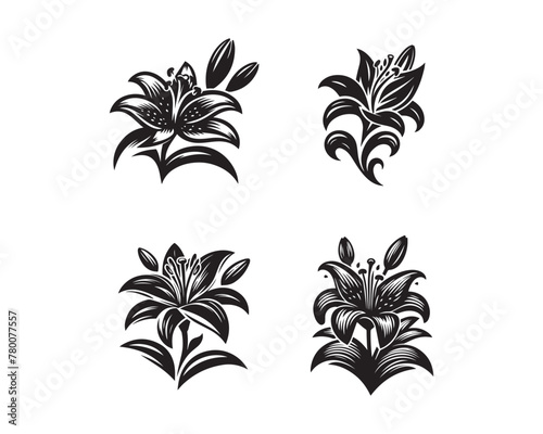 lily flowers silhouette vector icon graphic logo design