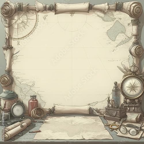 Step into the World of Adventure and Exploration with this Charming Vintage Map Maker's Desk Stock Image photo