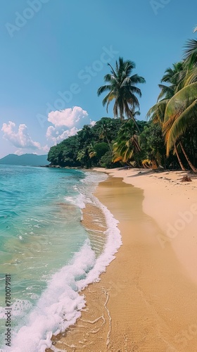 Palm Trees and Blue Water Beach.