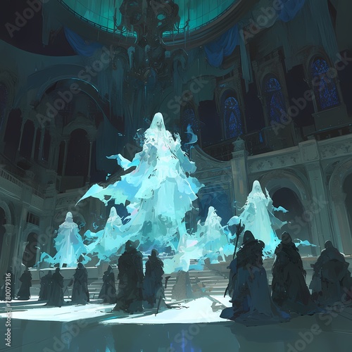 Enigmatic Ghostly Fashion Display in Ornate Hall - Adobe Creative Library photo