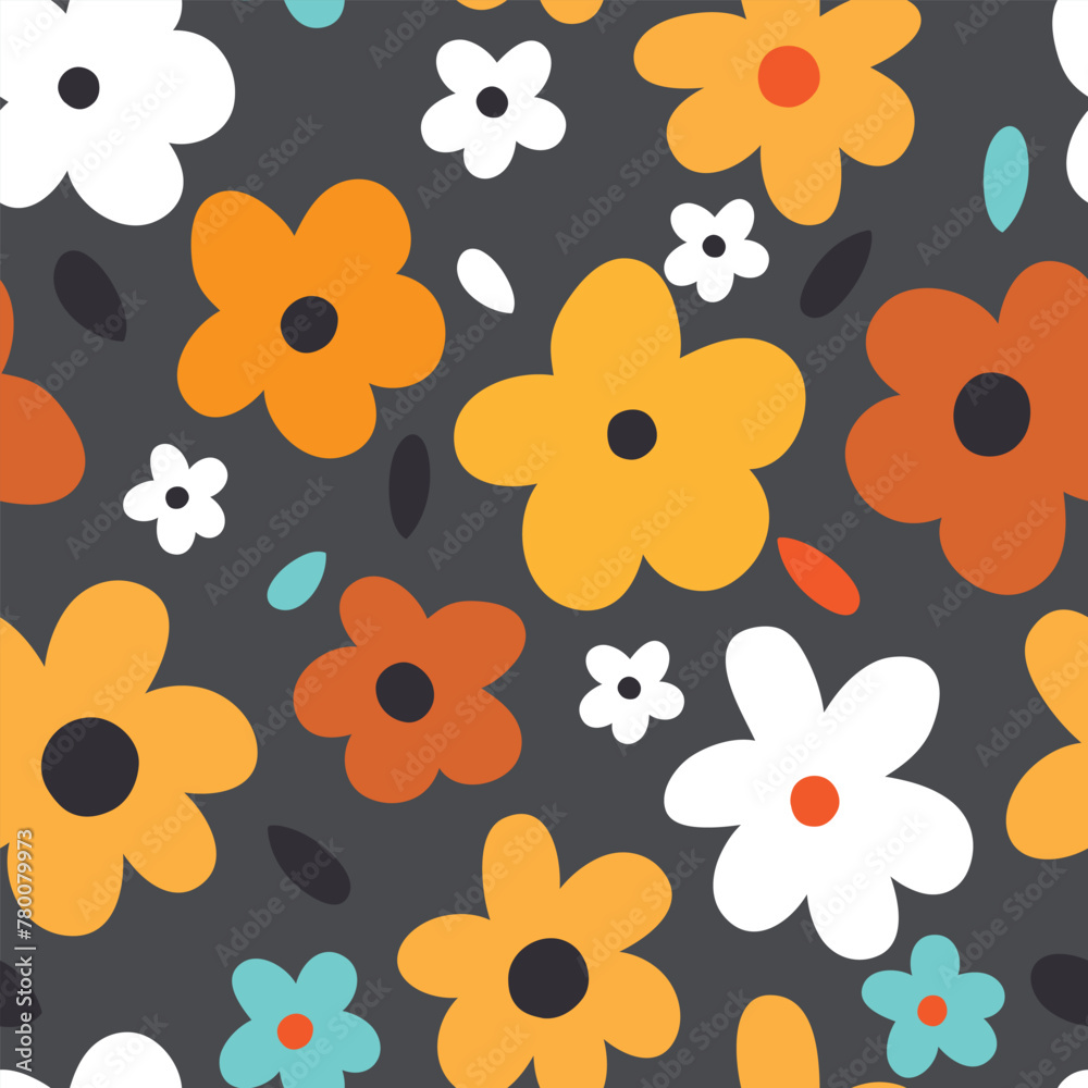 Floral seamless pattern. Vector illustration on grey background. It can be used for wallpapers, wrapping, cards, patterns for clothes and other.