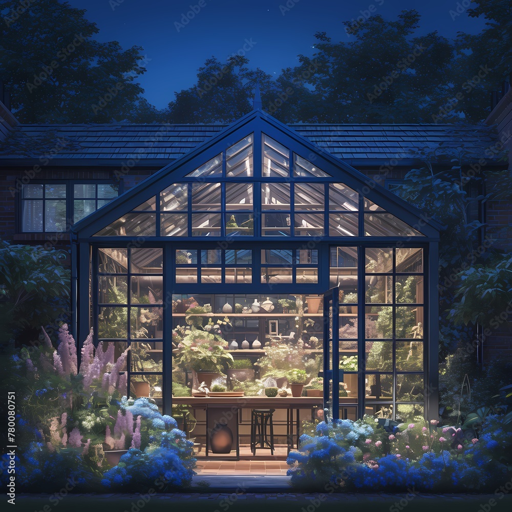 Experience the Ultimate in Indoor Gardening: A Luxurious Conservatory Bathed in Moonlight