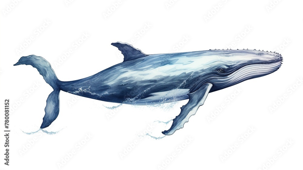 Fototapeta premium Watercolor big whale in hand painting style isolated on white background.