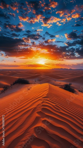 Sun Setting Over Desert Landscape