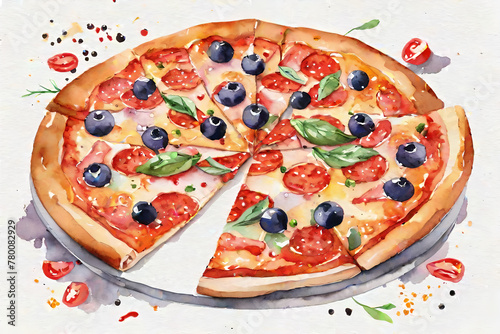 pizza with salami.  AI generative	
