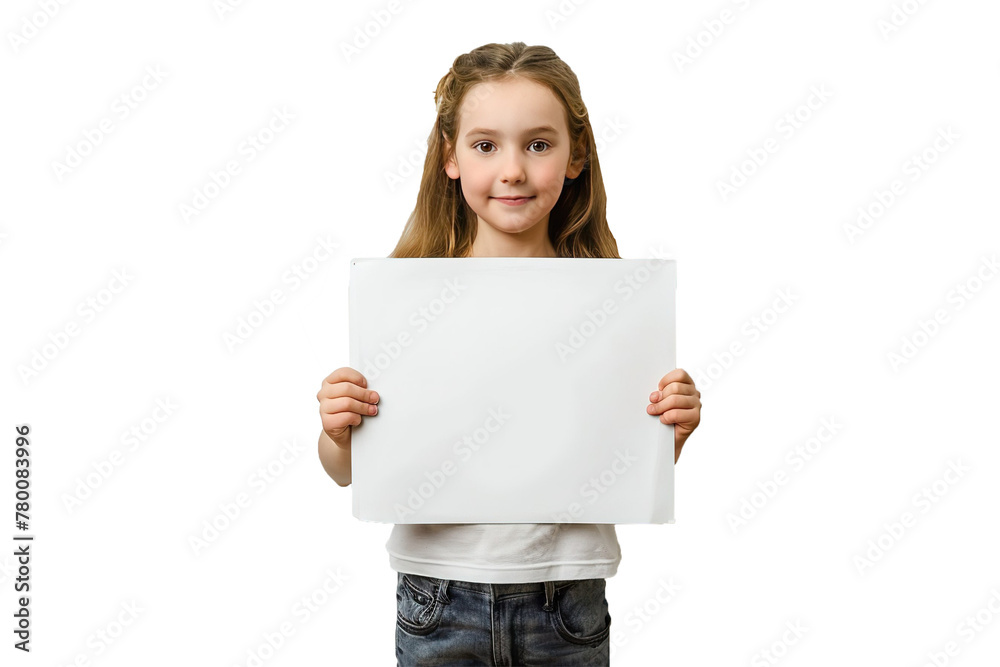 Girl holding a blank billboard isolated on white background.
Girl holding a blank billboard isolated on white background.