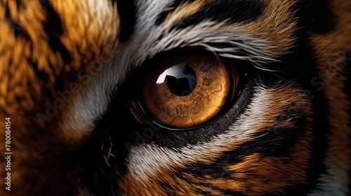 Extreme close up of tiger eyes front view looking at camera banner with copy space.