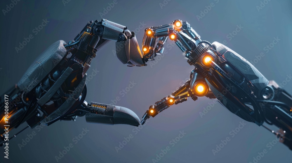 robotic hands forming a heart together. generative ai