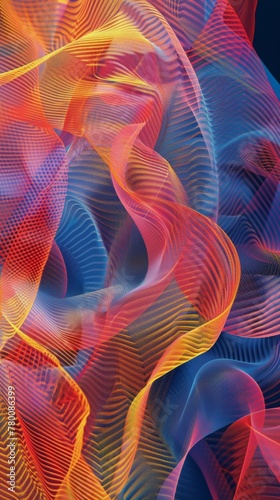 Vibrant Abstract Painting With Wavy Lines and Colors