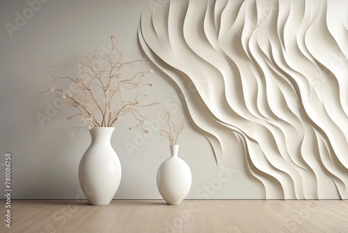 Wavy wall in a room with a flower shaped vase