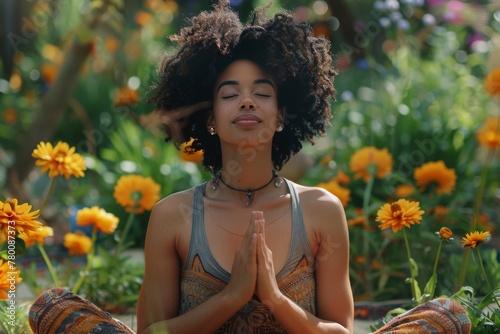 Woman Sitting in Field of Flowers