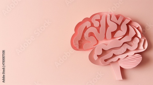 Intricate paper cut of anatomical brain tailored for health presentations, offering a visually engaging depiction of brain function and medical awareness. 