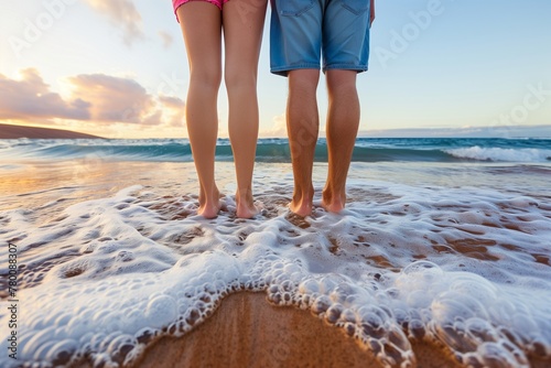 Couple Standing by the Seashore at Sunset