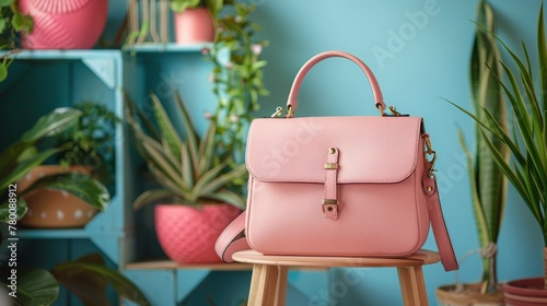 Pink Purse on Wooden Stool