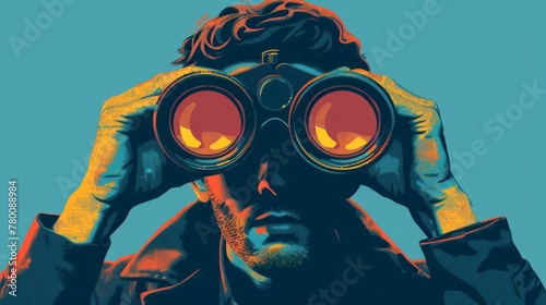 Leadership illustration. man with binoculars. generative ai photo