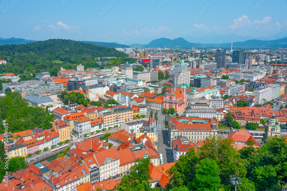 Obraz premium Aerial view of the city center of Slovenian capital Ljubljana