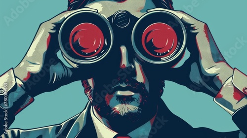 Leadership illustration. man with binoculars. generative ai