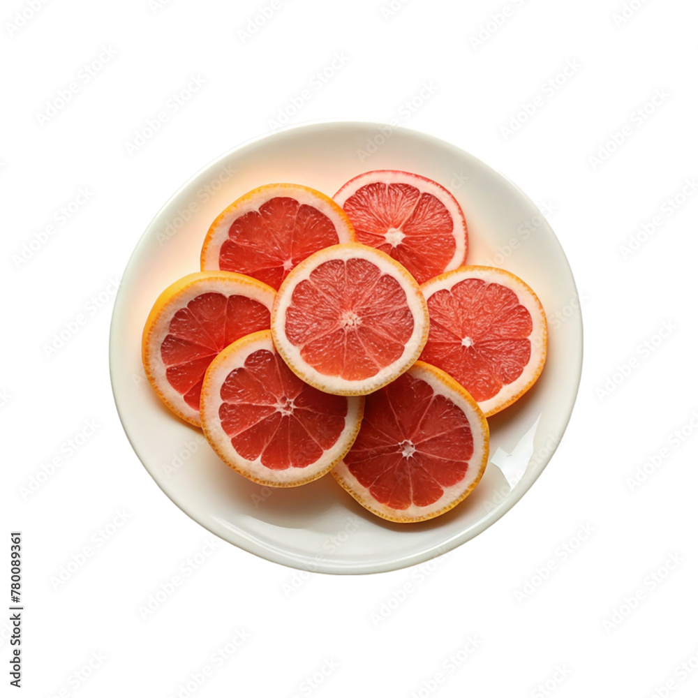 Grape fruit slices on white plate isolated on transparent background Grape fruit slices on white plate isolated on transparent background