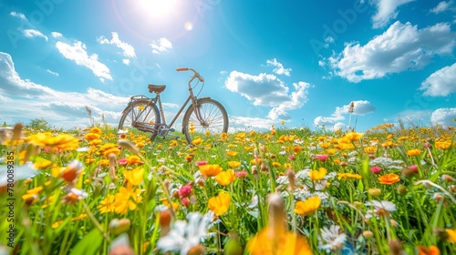 Bike Parked in Field of Flowers