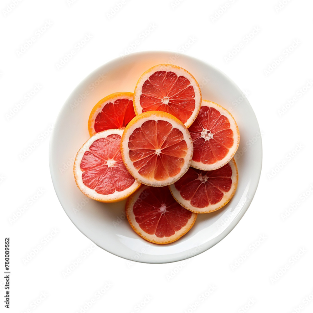 Grape fruit slices on white plate isolated on transparent background Grape fruit slices on white plate isolated on transparent background