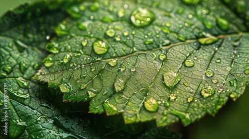 Green Leaf With Water Droplets