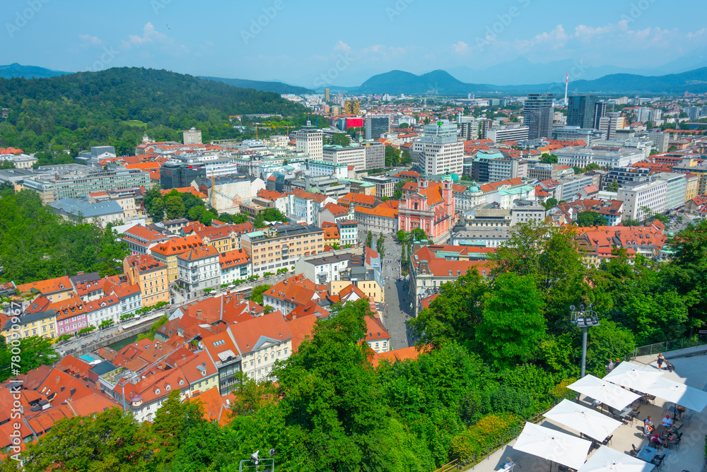 Aerial view of the city center of Slovenian capital Ljubljana