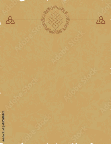 Vertical Parchment with Braid Ring, Viking Infinity Knot and Triquetra Header