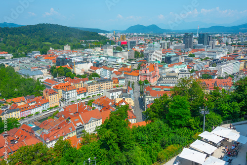 Aerial view of the city center of Slovenian capital Ljubljana photo