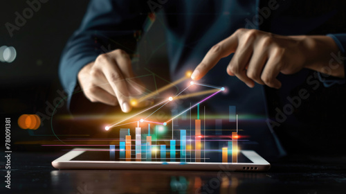 Businessman Using Tablet for Analyzing Growth Graph on Tablet