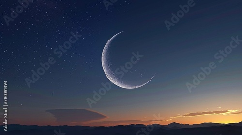 A crescent moon shining brightly in a clear night sky