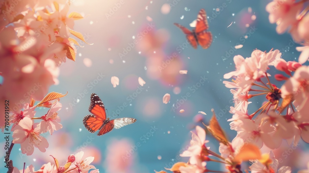 A Group of Butterflies Flying Through a Blue Sky
