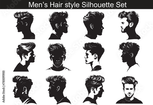 Fashionable man's hairstyle silhouette vector set