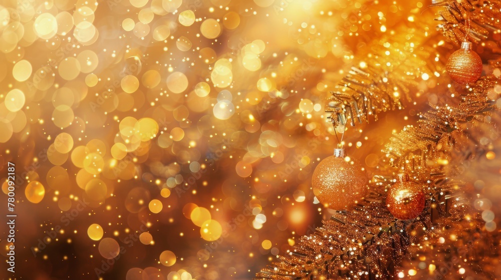 Close Up of a Christmas Tree With Gold Baubles Close Up of a Christmas Tree With Gold Baubles