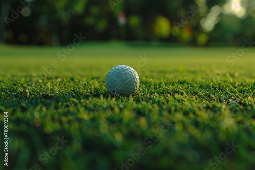 Close-up Golf Ball on Tee with Bokeh Green Background - Sports Concept for Golf Enthusiasts. Beautiful simple AI generated image in 4K, unique.