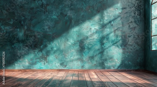 Empty Room With Green Wall and Wooden Floor