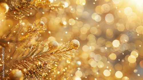 A Christmas Tree Adorned With Gold Ornaments