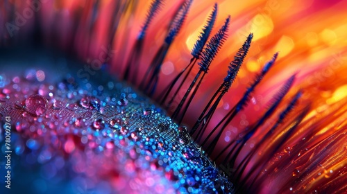 Illuminated close-up of glittering makeup brushes photo