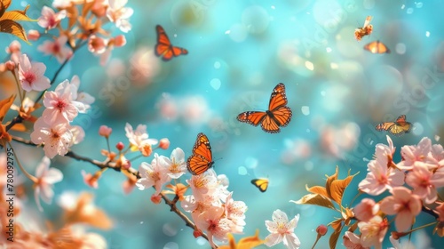Butterflies Flying Over Flowers