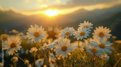 Field of White Daisies Bathed in Sunlight