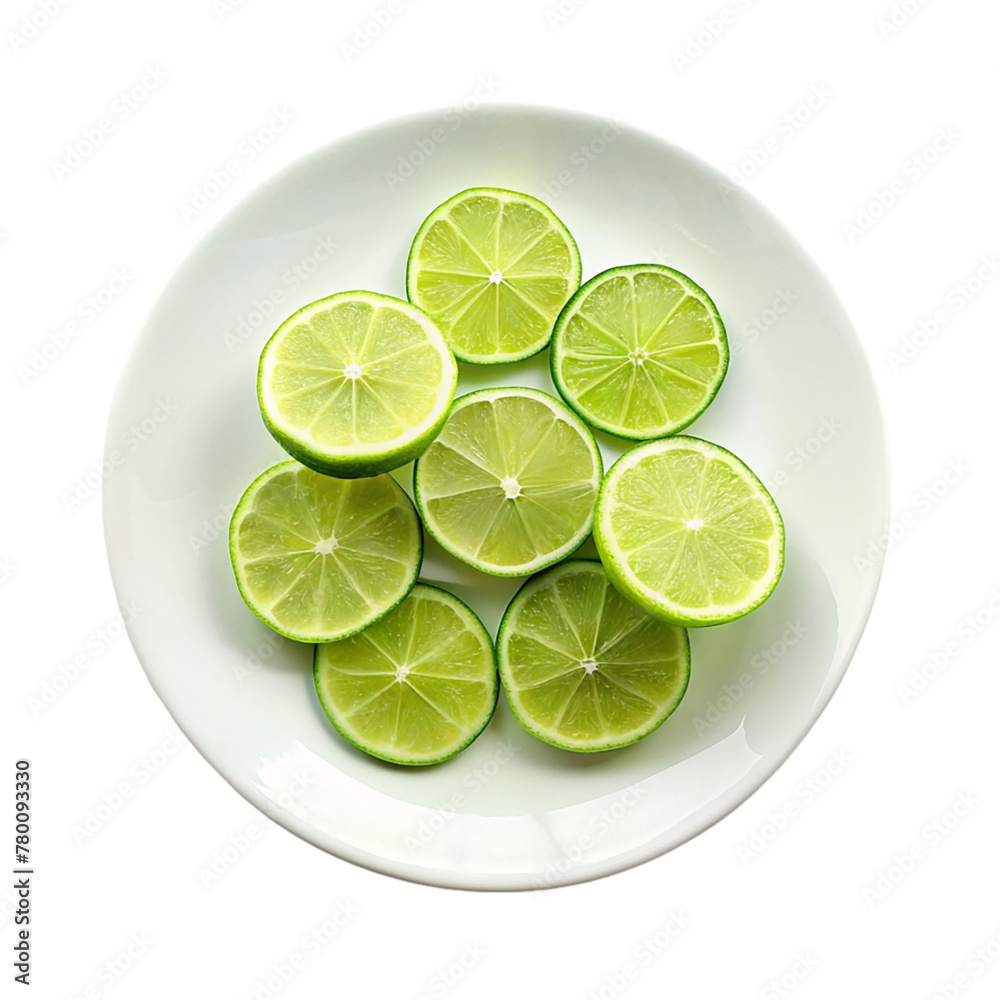 Lime slices on white plate isolated on transparent background