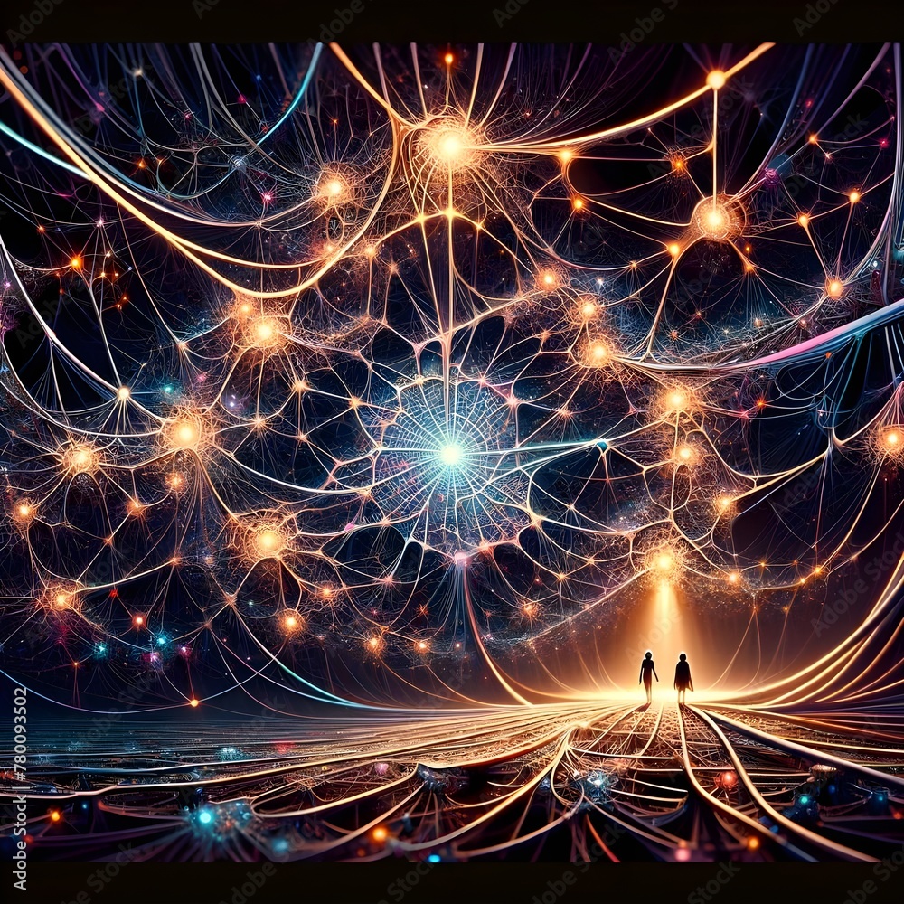 Fototapeta premium Intricate Neural Network with Human Silhouettes