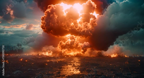 A large explosion envelops the scene in this image, showcasing the powerful force and destruction caused by the blast photo