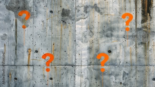 Orange question marks on concrete wall generative ai